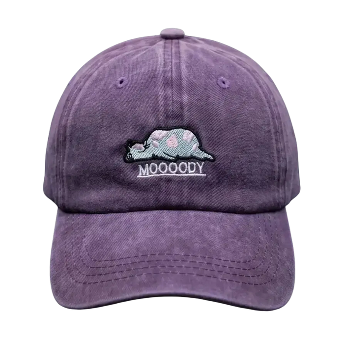 Moooody Washed Cap – Embroidered Cow Streetwear Cap