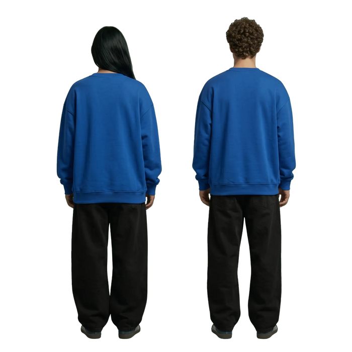 NEX Oversized Crewneck in blue, back view