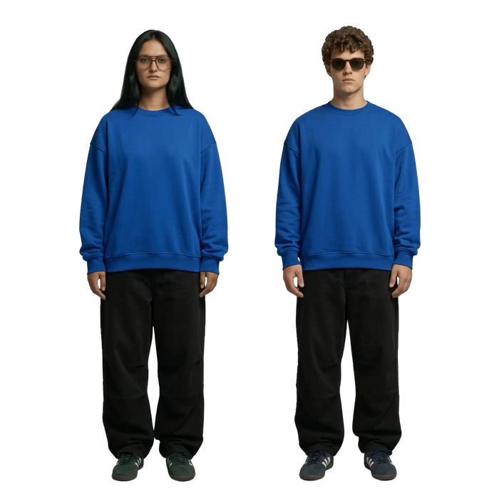 NEX Oversized Crewneck in blue, front view, unisex oversized fit streetwear Egypt