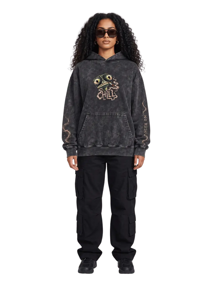 Chill No Rush Oversized Acid Wash Hoodie | Streetwear Egypt