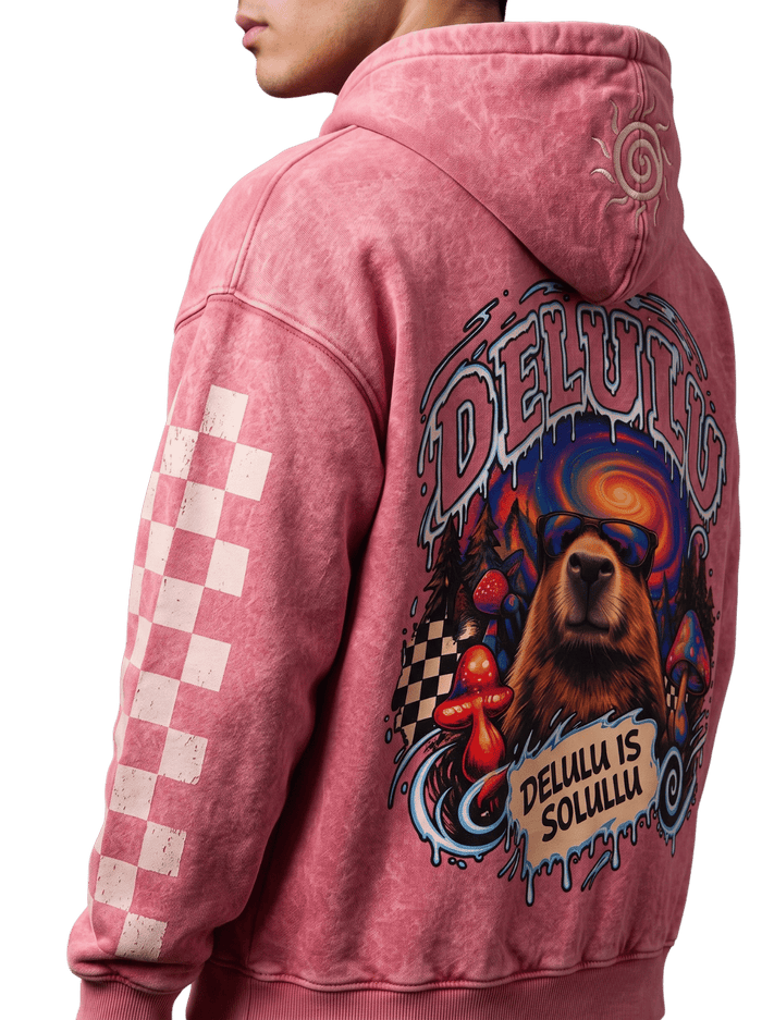 Delulu Is Solulu Oversized Acid Wash Hoodie | Streetwear Egypt