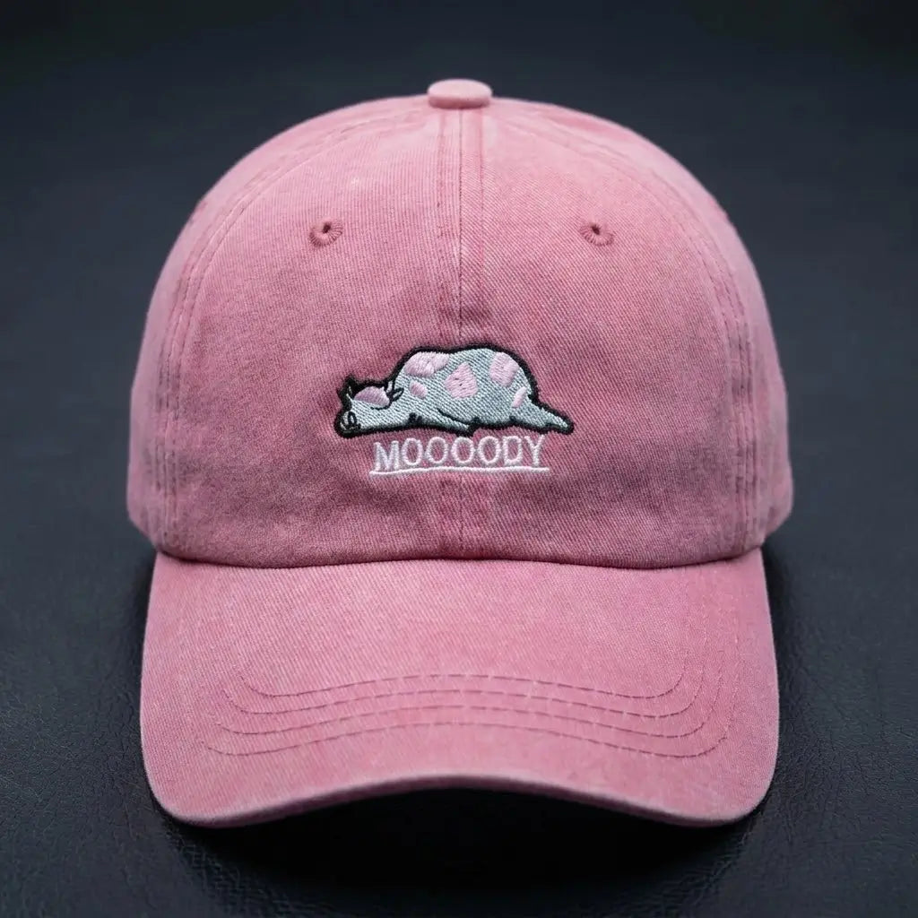 Moooody Washed Cap – Embroidered Cow Streetwear Cap