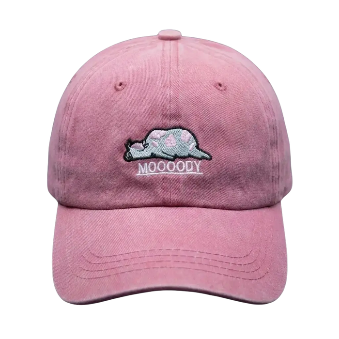 Moooody Washed Cap – Embroidered Cow Streetwear Cap