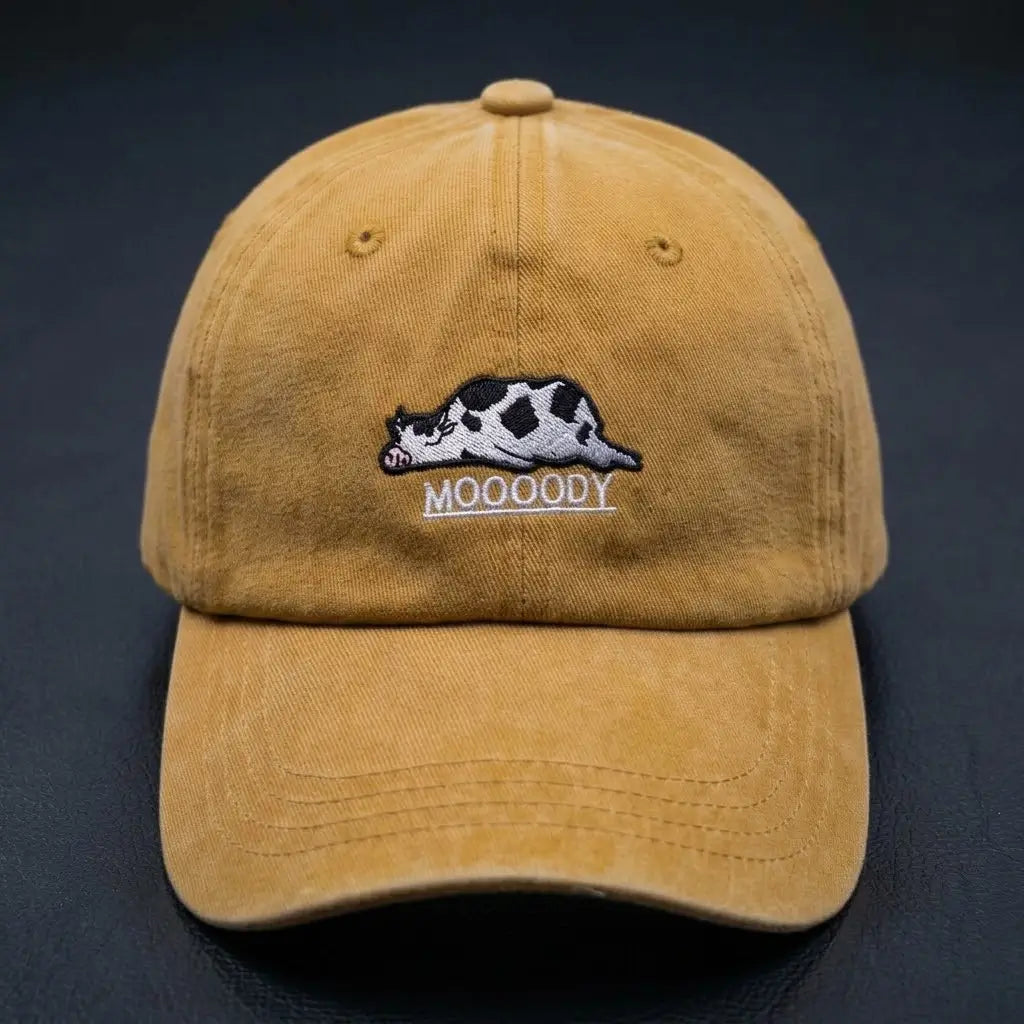 Moooody Washed Cap – Embroidered Cow Streetwear Cap