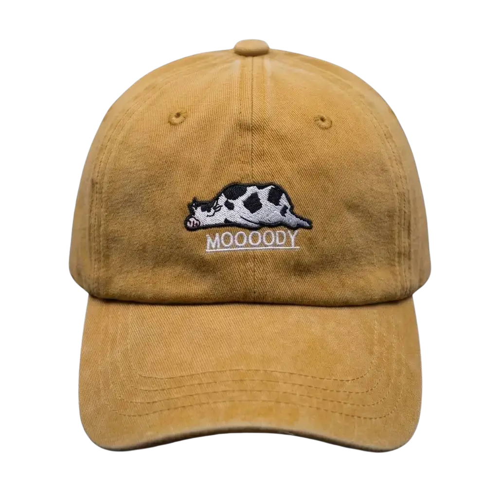 Moooody Washed Cap – Embroidered Cow Streetwear Cap
