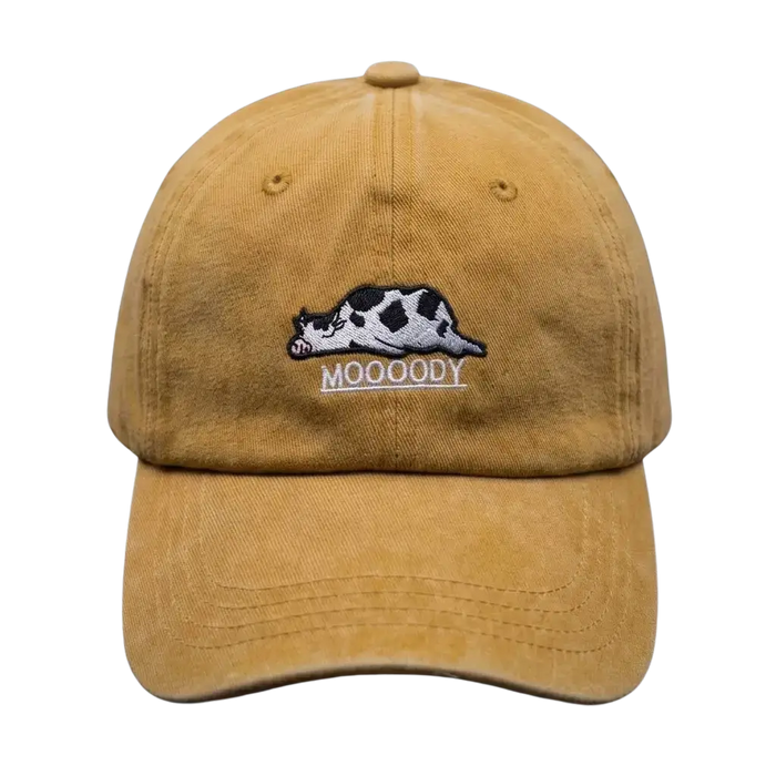 Moooody Washed Cap – Embroidered Cow Streetwear Cap