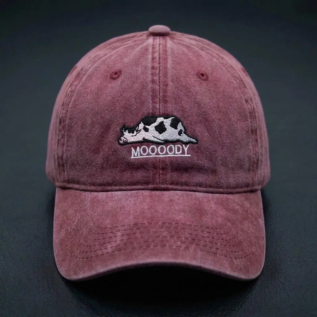 Moooody Washed Cap – Embroidered Cow Streetwear Cap