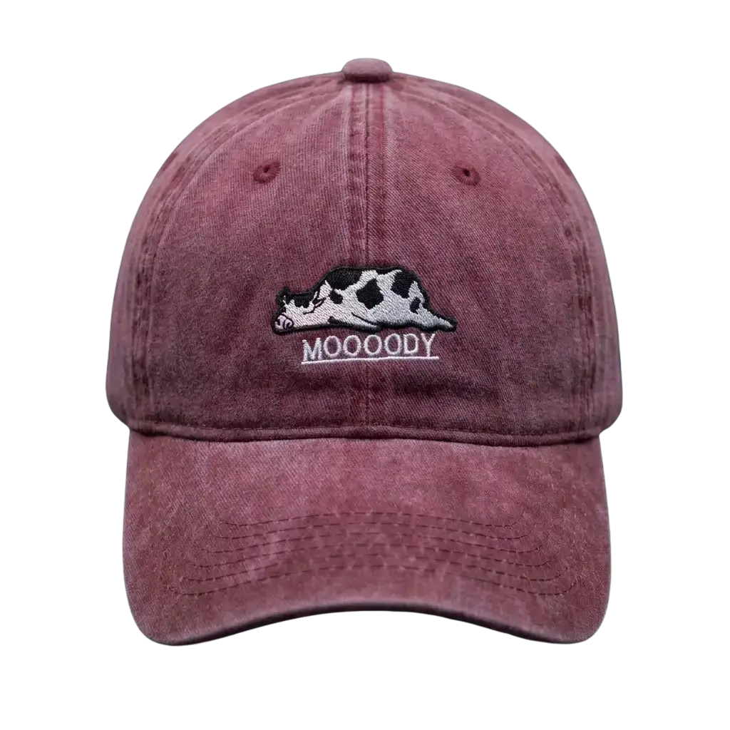Moooody Washed Cap – Embroidered Cow Streetwear Cap