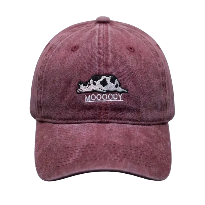 Moooody Washed Cap – Embroidered Cow Streetwear Cap