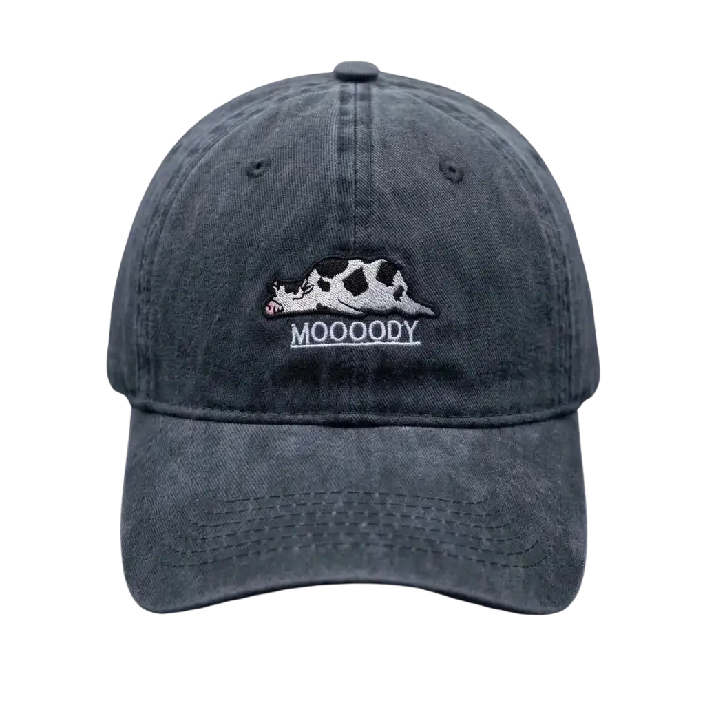Moooody Washed Cap – Embroidered Cow Streetwear Cap