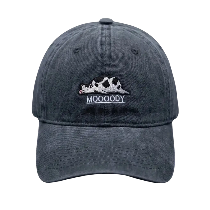 Moooody Washed Cap – Embroidered Cow Streetwear Cap