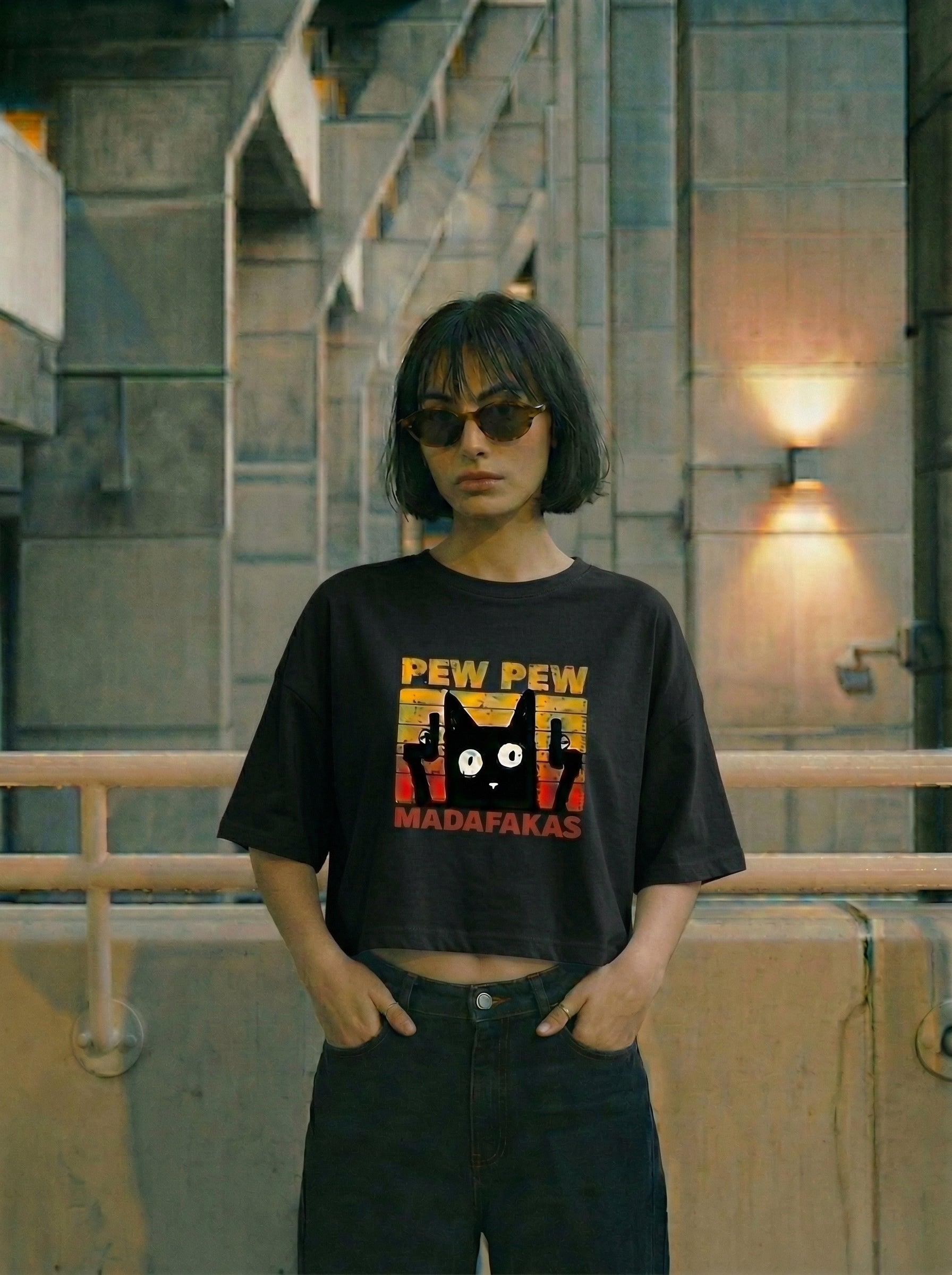 pew pew - Cropped Oversized T-Shirt | NEX Streetwear Egypt | Cropped T-shirts