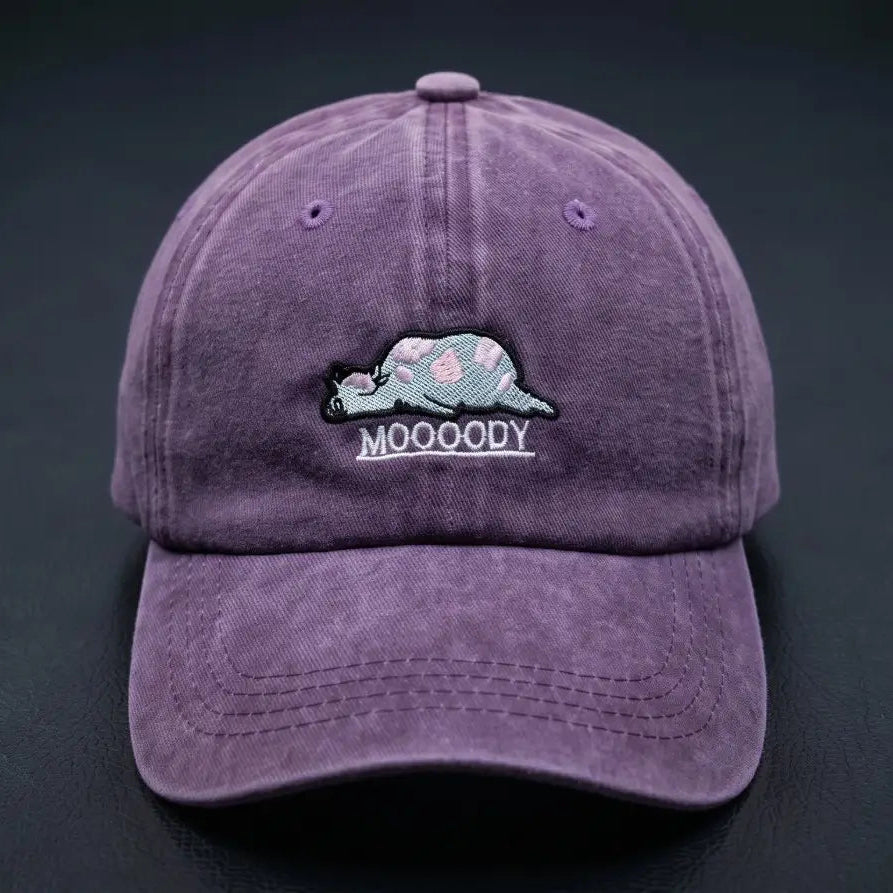 Moooody Washed Cap – Embroidered Cow Streetwear Cap