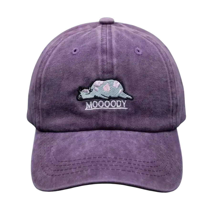 Moooody Washed Cap – Embroidered Cow Streetwear Cap