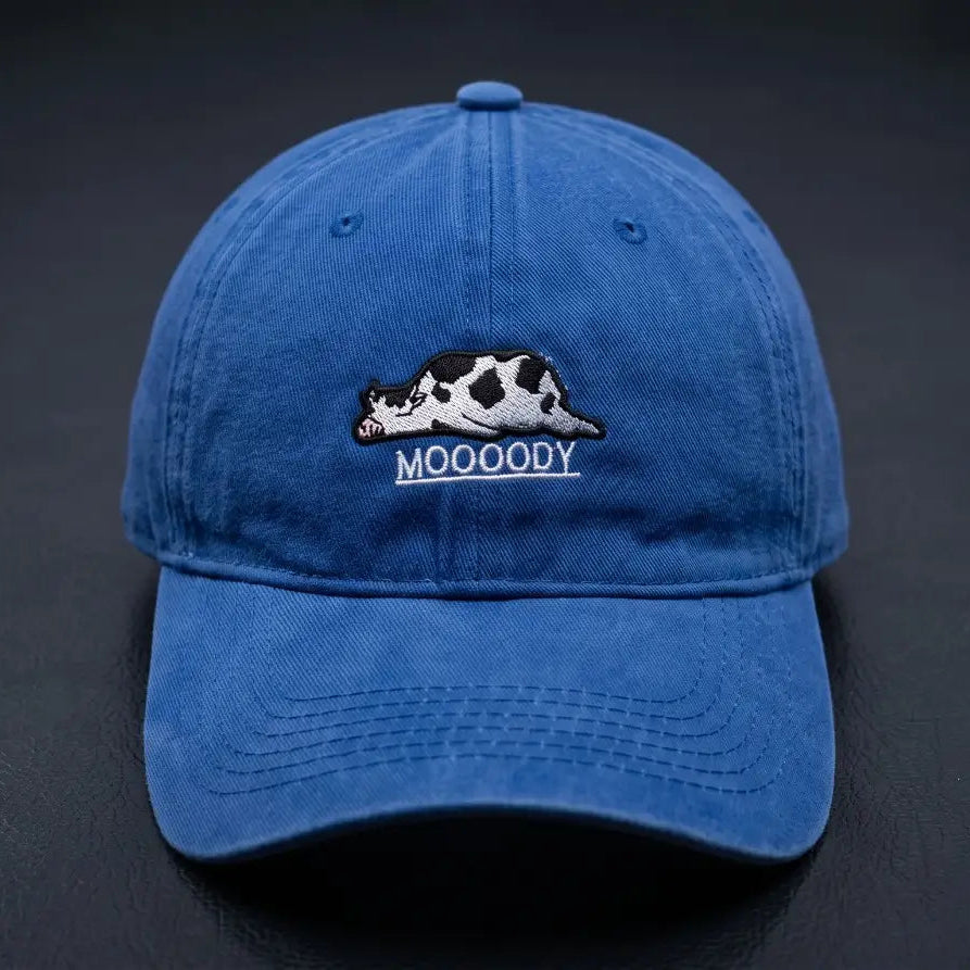 Moooody Washed Cap – Embroidered Cow Streetwear Cap