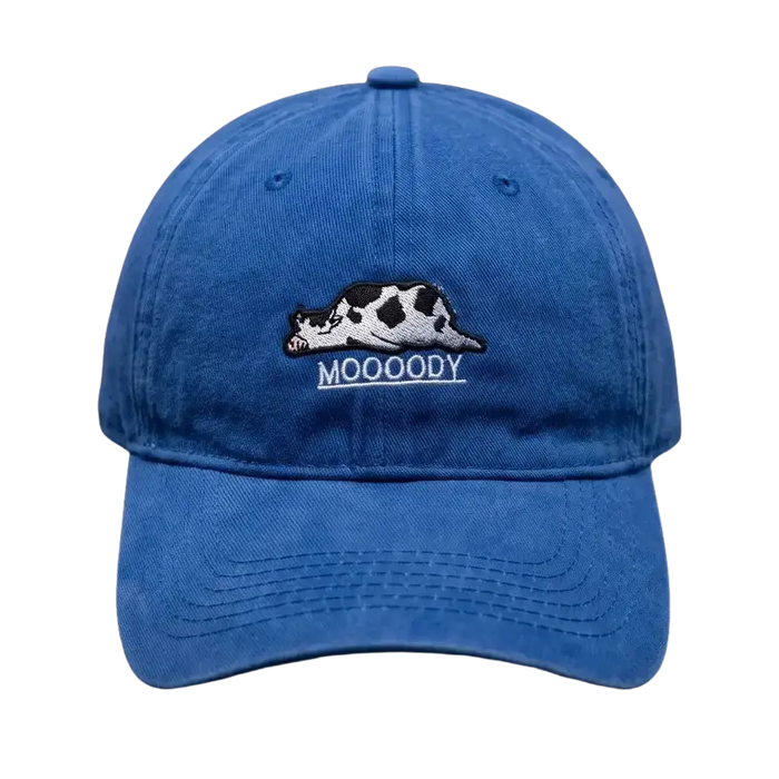 Moooody Washed Cap – Embroidered Cow Streetwear Cap