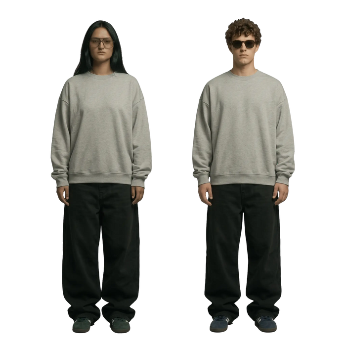 NEX Oversized Crewneck in gray, front view, unisex oversized fit streetwear Egypt