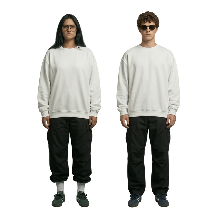 NEX Oversized Crewneck in white, front view, unisex oversized fit streetwear Egypt