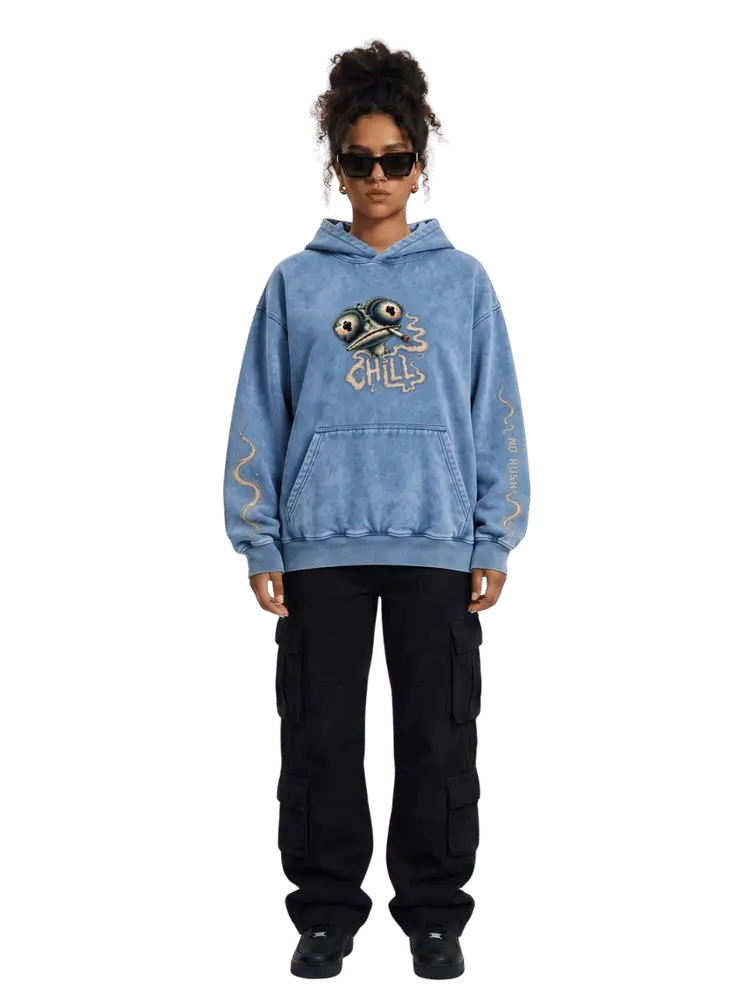 Chill No Rush Oversized Acid Wash Hoodie | Streetwear Egypt