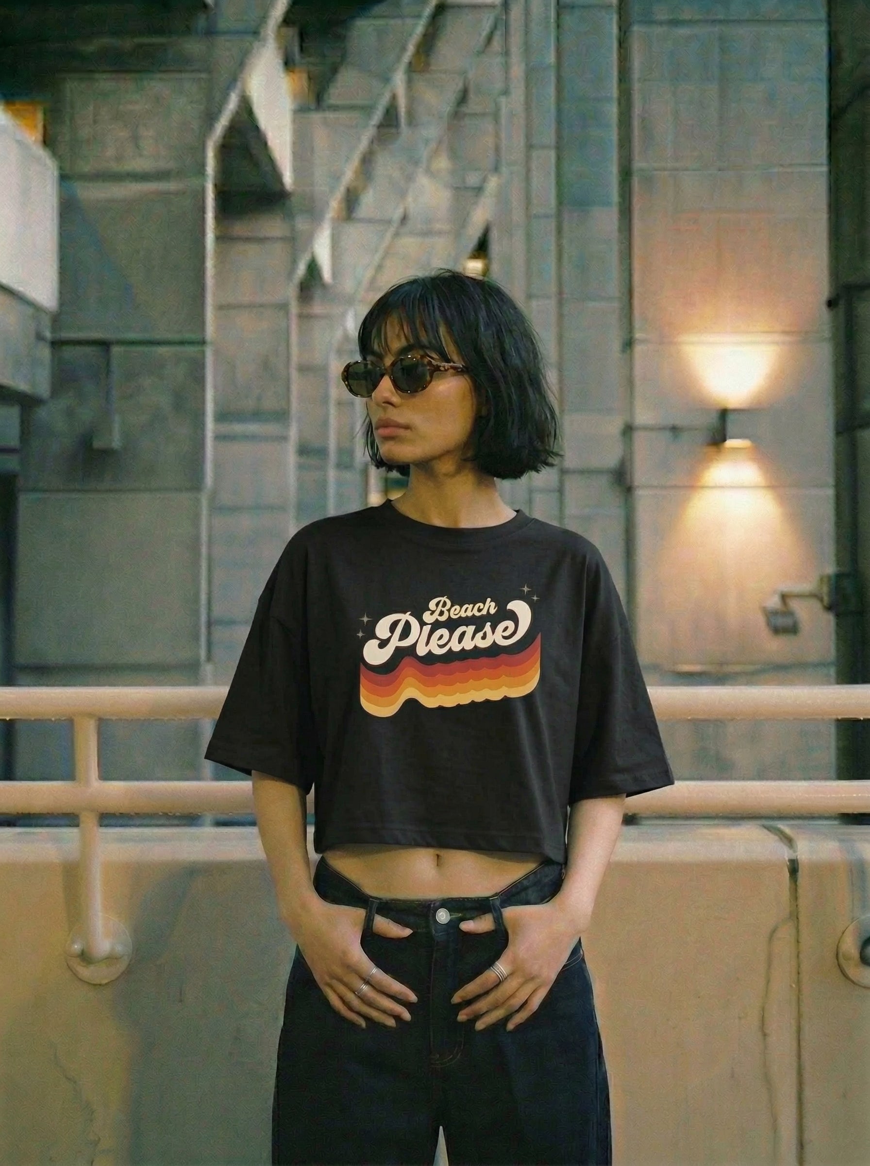 Beach Please - Cropped Oversized T-Shirt
