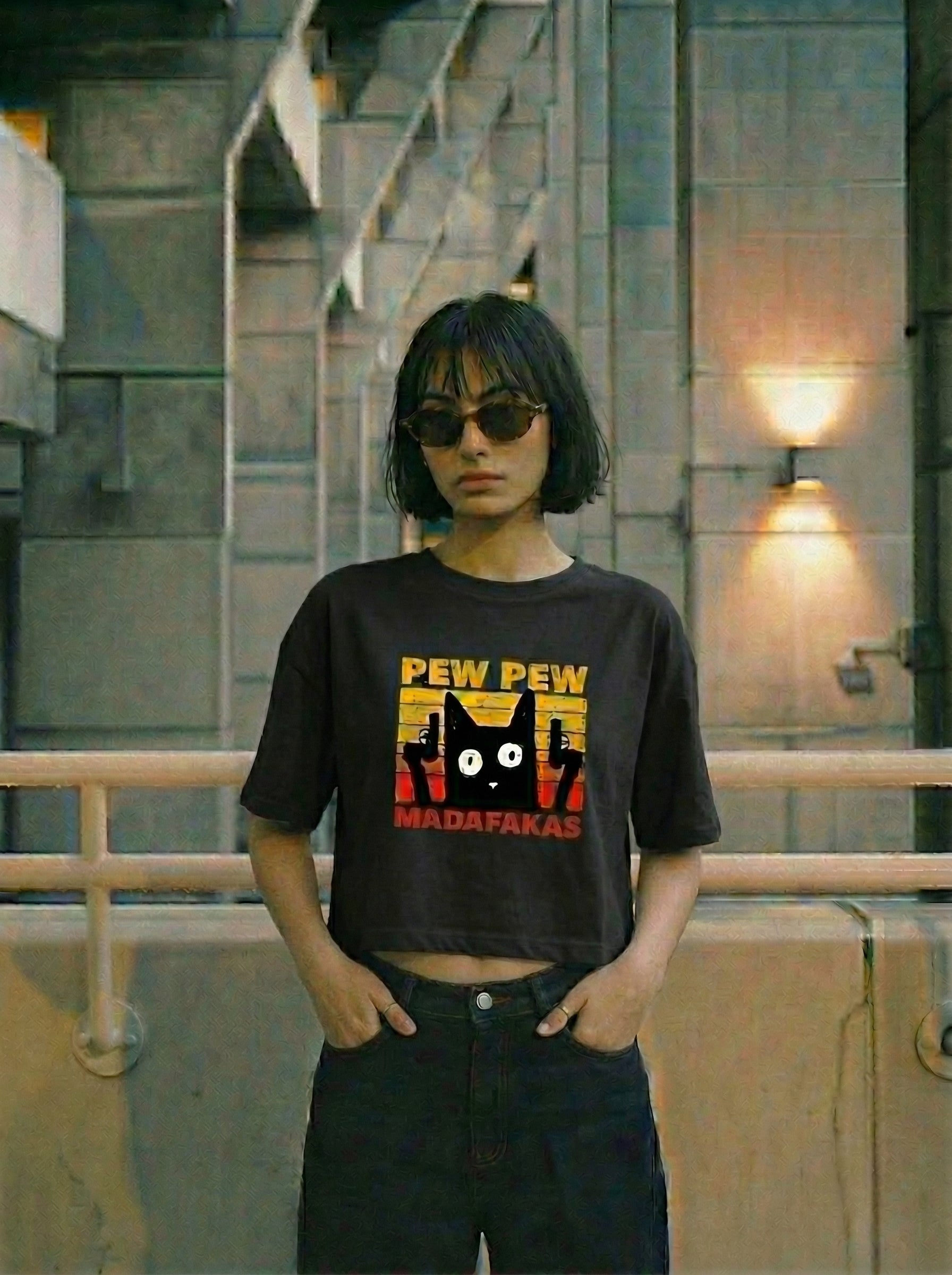 pew pew - Cropped Oversized T-Shirt